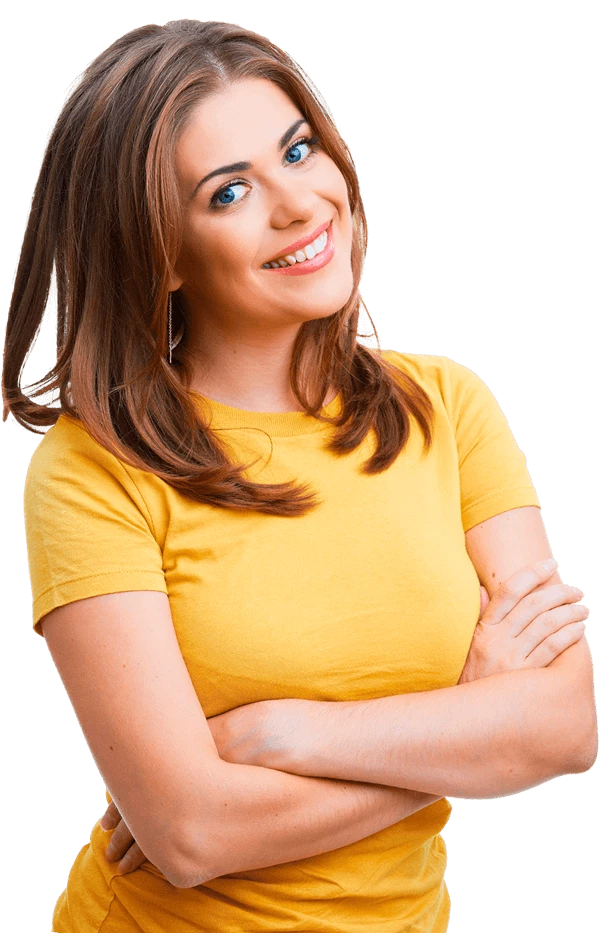 A smiling lady showcasing her perfect smile, thanks to expert care from a teeth veneers dentist.
